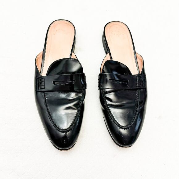 J. Crew Black Almond Toe Leather Penny Loafer Style Mule Size 9 - Picture 1 of 5